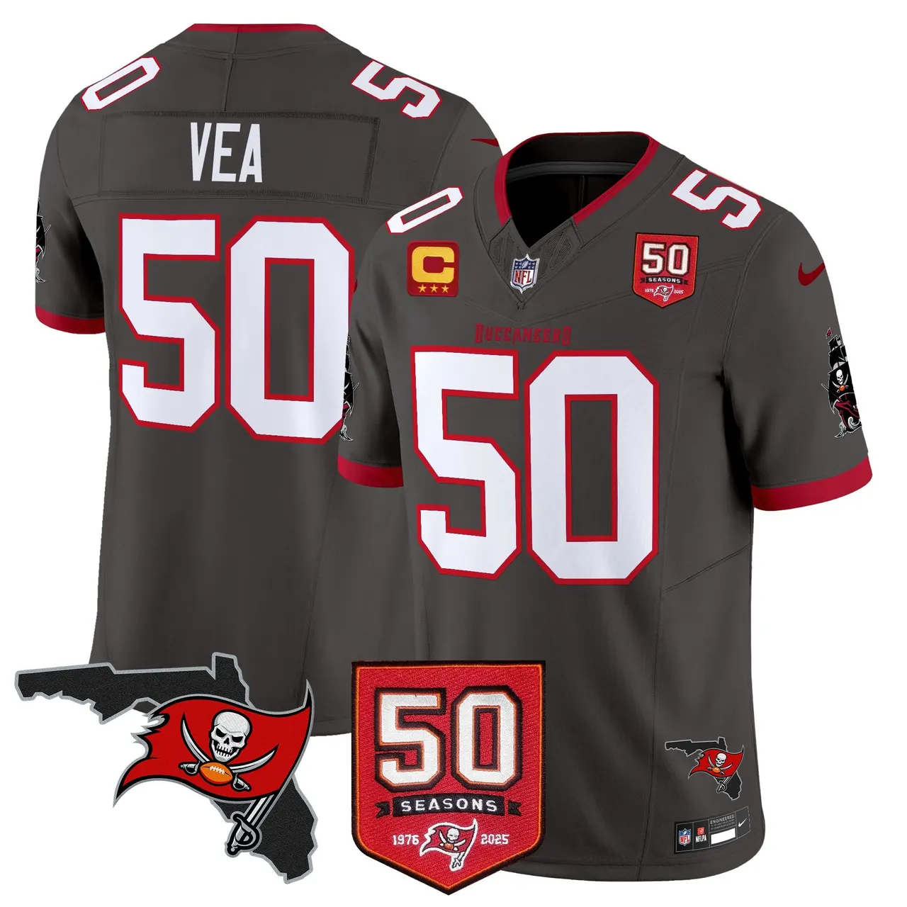 Tampa Bay Buccaneers Nike 50th Season Patch Vapor Limited Stitched Jersey - Anthracite - Image 37