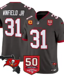 Tampa Bay Buccaneers Nike 50th Season Patch Vapor Limited Stitched Jersey - Anthracite - Image 38