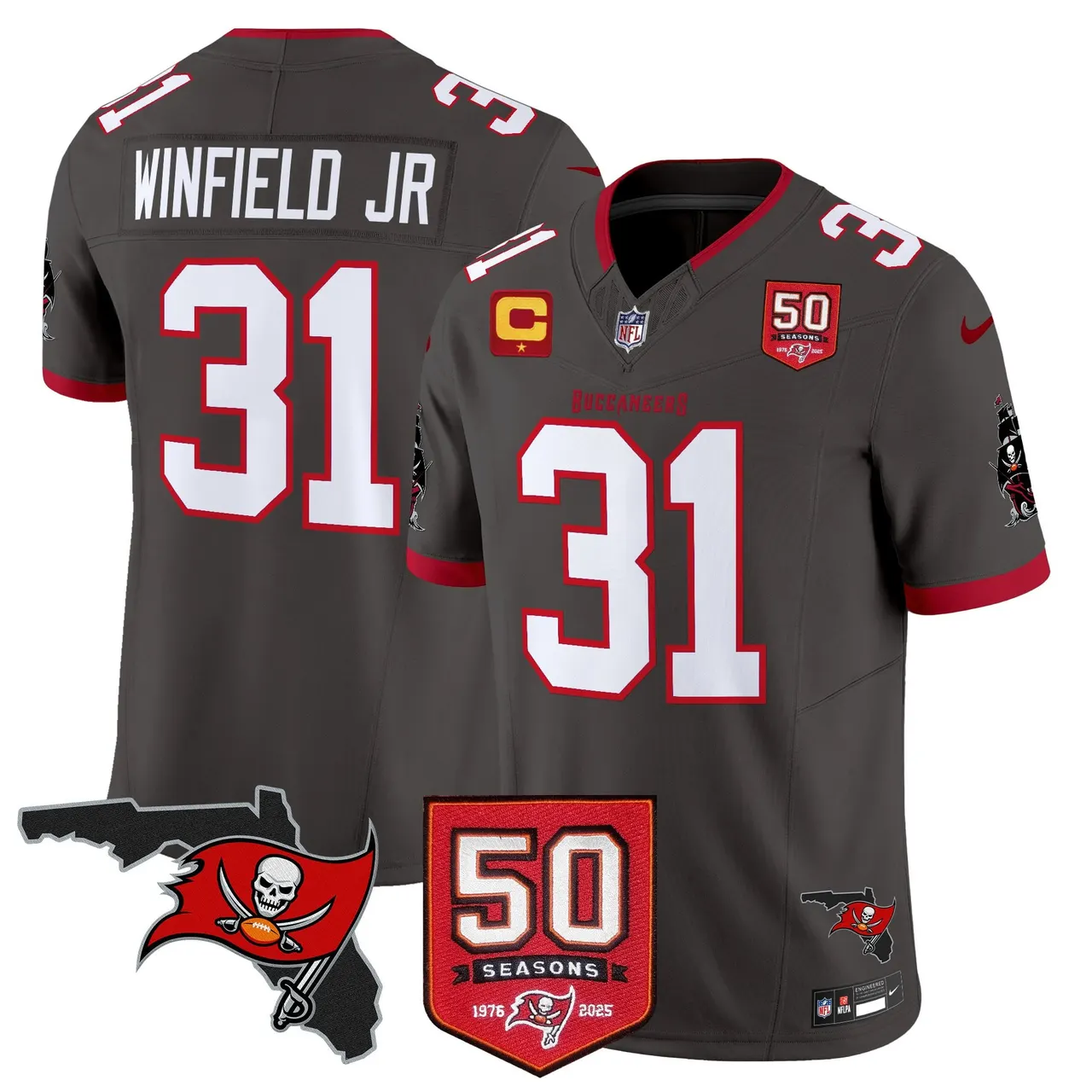 Tampa Bay Buccaneers Nike 50th Season Patch Vapor Limited Stitched Jersey - Anthracite - Image 38
