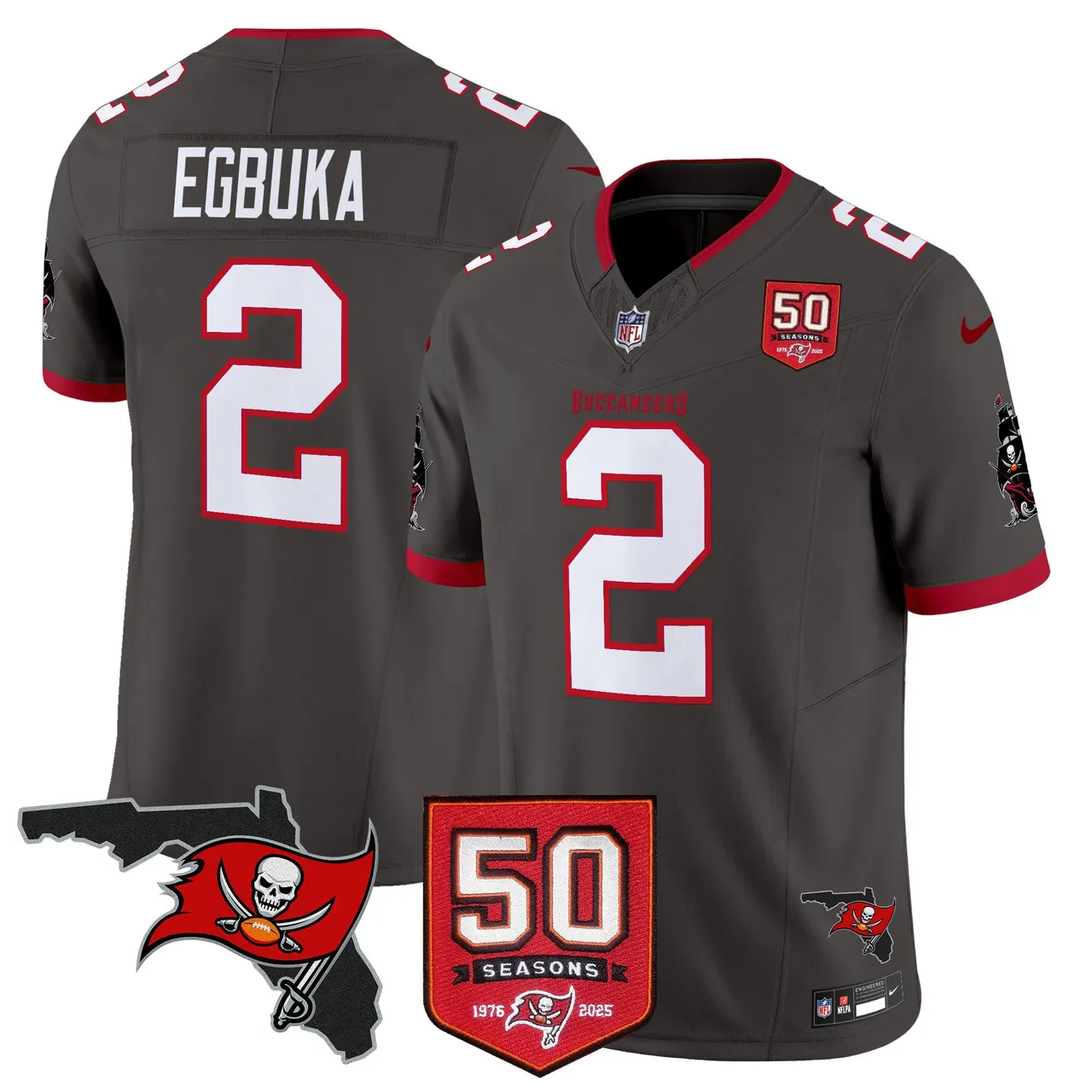 Tampa Bay Buccaneers Nike 50th Season Patch Vapor Limited Stitched Jersey - Anthracite - Image 40