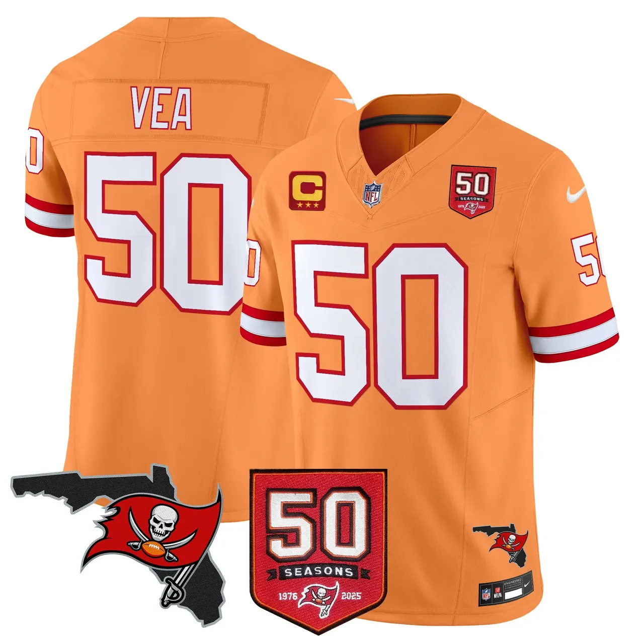 Tampa Bay Buccaneers Nike 50th Season Patch Vapor Limited Stitched Jersey - Anthracite - Image 45