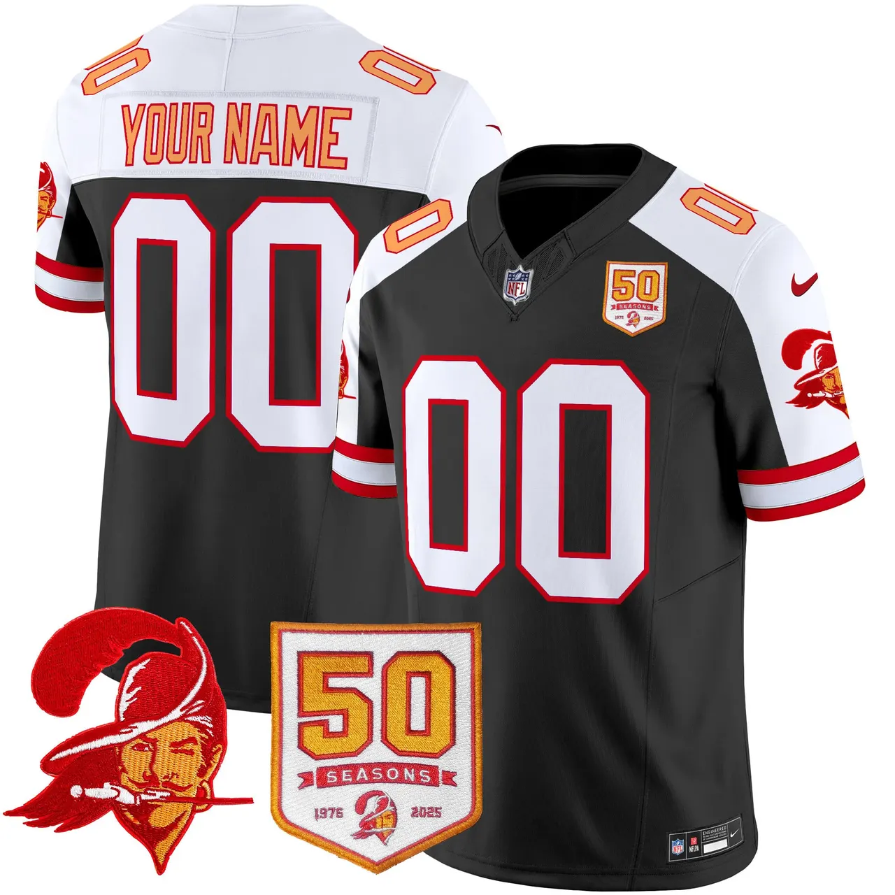 Tampa Bay Buccaneers Nike Throwback 50th Season Patch Vapor Custom Limited Stitched Jersey - Orange - Image 2