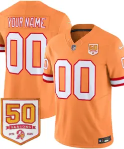 Tampa Bay Buccaneers Nike Throwback 50th Season Patch Vapor Custom Limited Stitched Jersey - Orange - Image 3