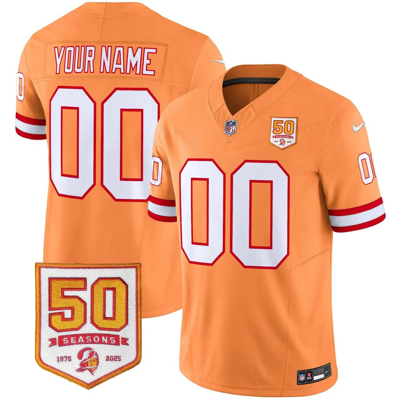 Tampa Bay Buccaneers Nike Throwback 50th Season Patch Vapor Custom Limited Stitched Jersey - Orange - Image 3