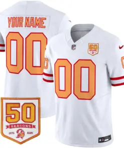 Tampa Bay Buccaneers Nike Throwback 50th Season Patch Vapor Custom Limited Stitched Jersey - Orange - Image 4