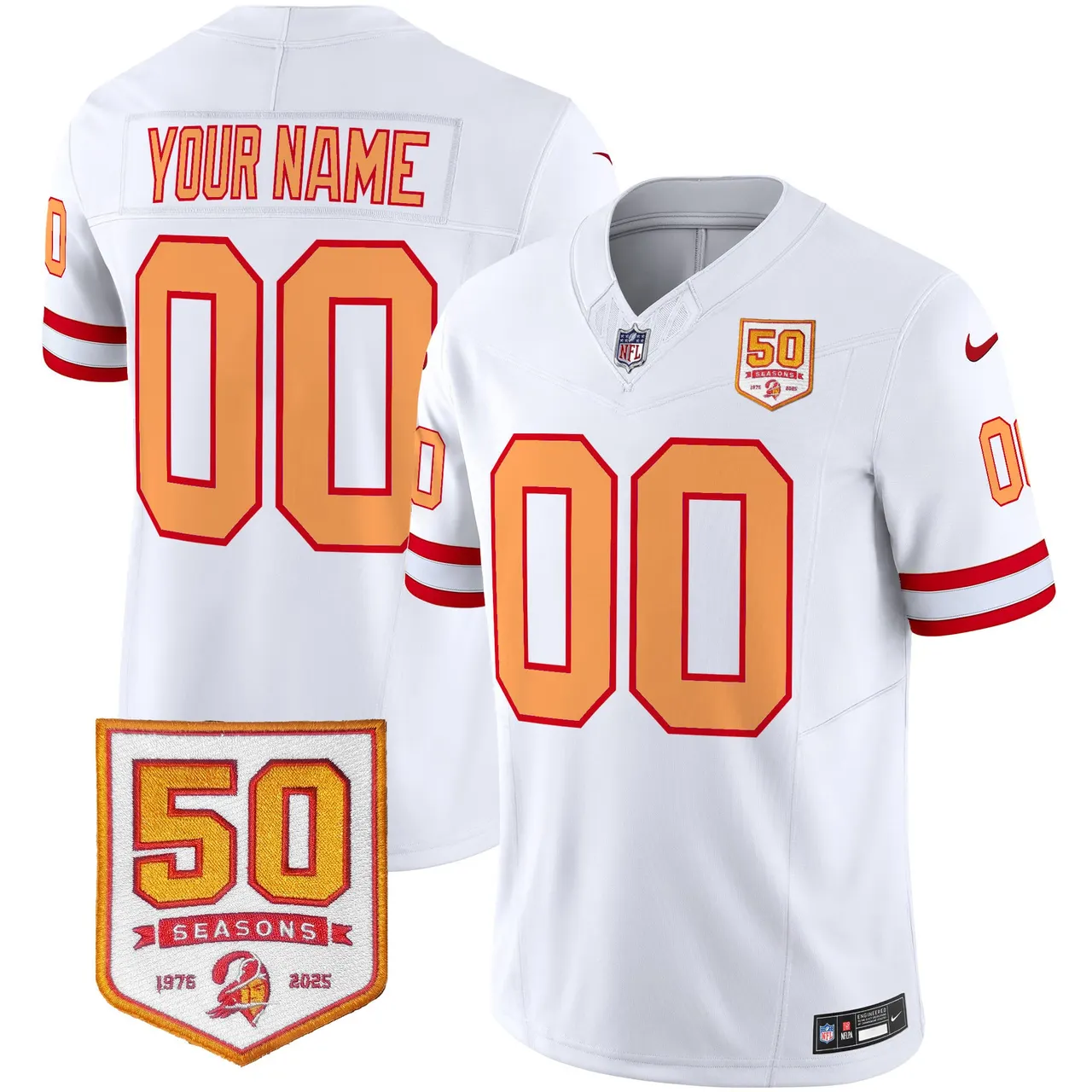 Tampa Bay Buccaneers Nike Throwback 50th Season Patch Vapor Custom Limited Stitched Jersey - Orange - Image 4