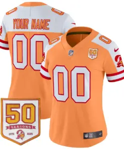 Tampa Bay Buccaneers Nike Throwback 50th Season Patch Vapor Custom Limited Stitched Jersey - Orange - Image 5