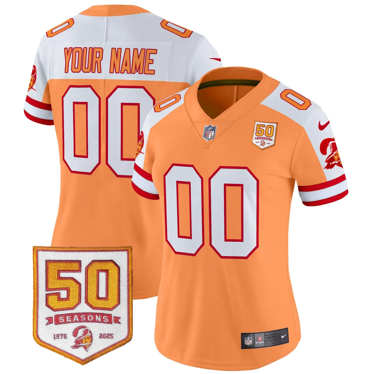 Tampa Bay Buccaneers Nike Throwback 50th Season Patch Vapor Custom Limited Stitched Jersey - Orange - Image 5