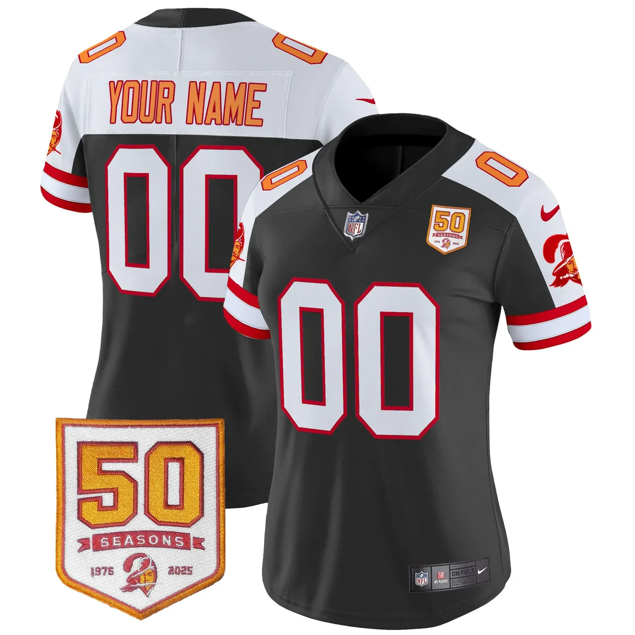 Tampa Bay Buccaneers Nike Throwback 50th Season Patch Vapor Custom Limited Stitched Jersey - Orange - Image 6