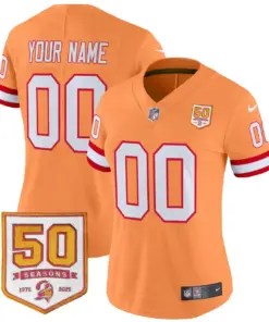 Tampa Bay Buccaneers Nike Throwback 50th Season Patch Vapor Custom Limited Stitched Jersey - Orange - Image 7