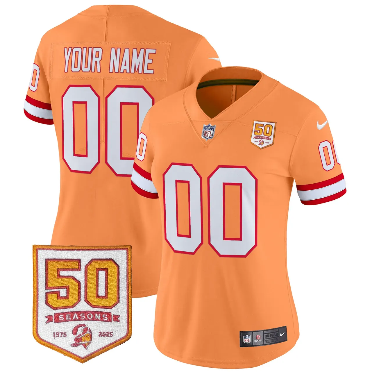 Tampa Bay Buccaneers Nike Throwback 50th Season Patch Vapor Custom Limited Stitched Jersey - Orange - Image 7