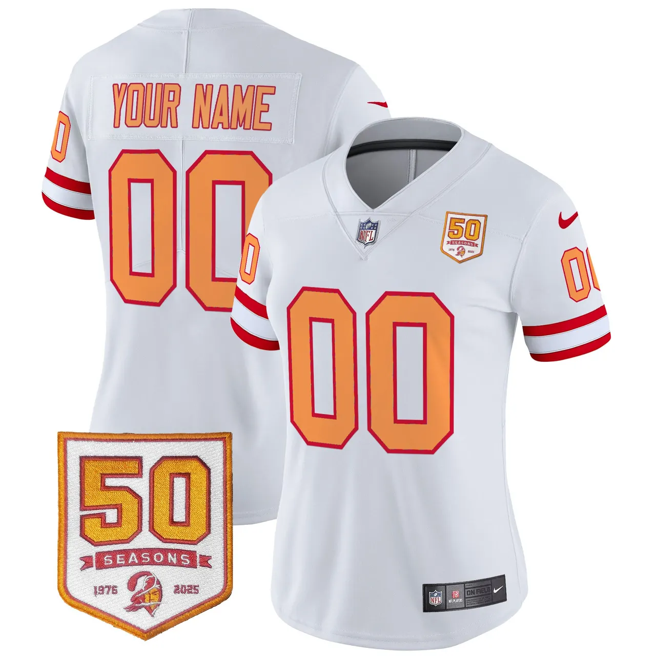 Tampa Bay Buccaneers Nike Throwback 50th Season Patch Vapor Custom Limited Stitched Jersey - Orange - Image 8