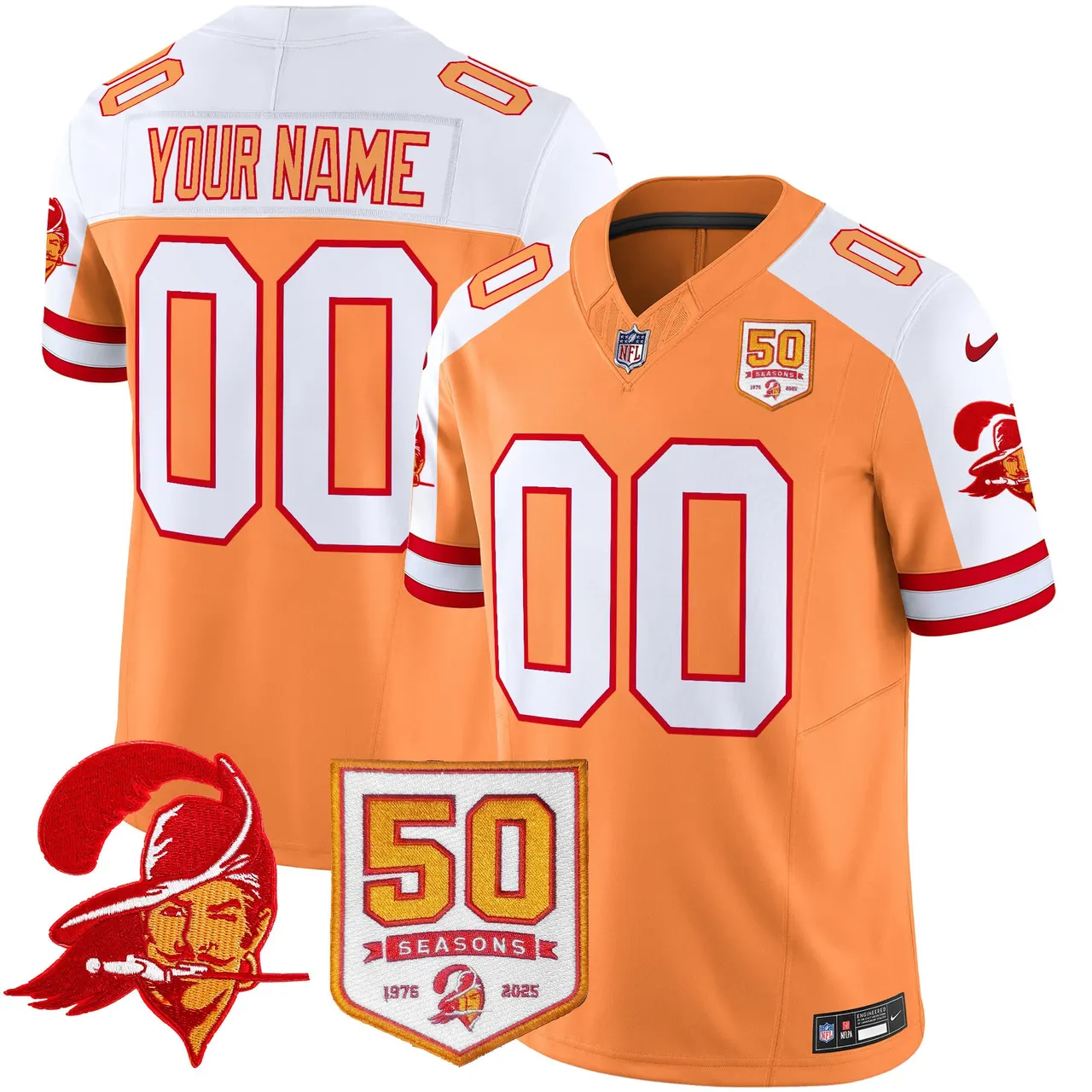 Tampa Bay Buccaneers Nike Throwback 50th Season Patch Vapor Custom Limited Stitched Jersey - Orange