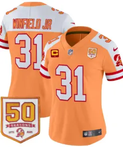 Tampa Bay Buccaneers Nike Women's Throwback 50th Season Patch Vapor Limited Stitched Jersey - Orange - Image 6
