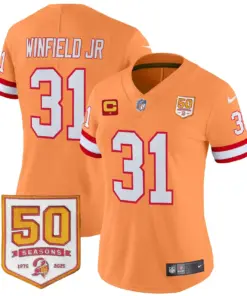 Tampa Bay Buccaneers Nike Women's Throwback 50th Season Patch Vapor Limited Stitched Jersey - Orange - Image 20