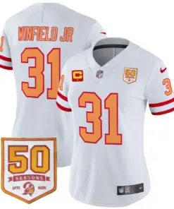 Tampa Bay Buccaneers Nike Women's Throwback 50th Season Patch Vapor Limited Stitched Jersey - Orange - Image 27