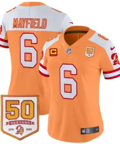 Tampa Bay Buccaneers Nike Women's Throwback 50th Season Patch Vapor Limited Stitched Jersey - Orange