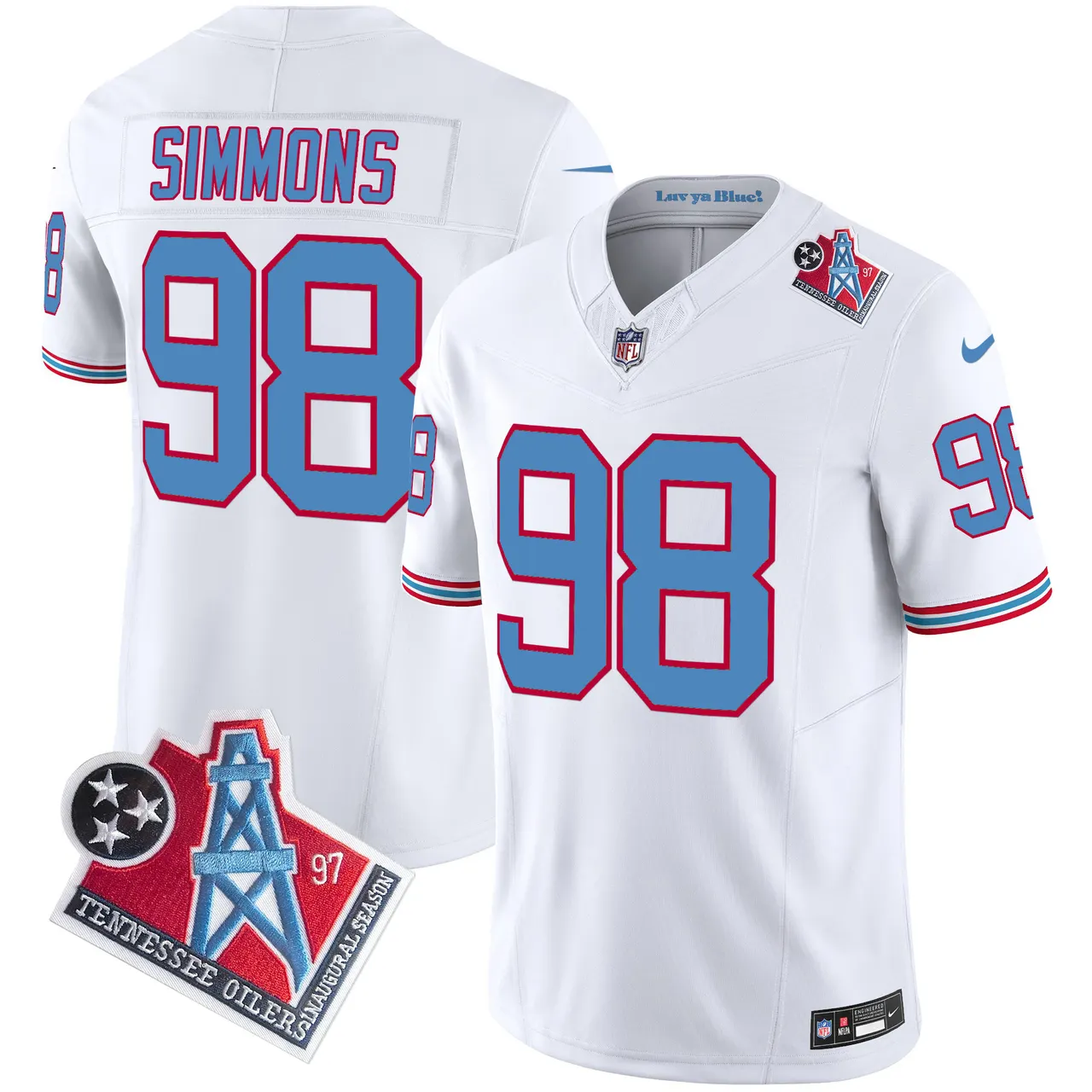 Tennessee Titans Nike 1997 Throwback Vapor Limited Stitched Jersey Ward - White - Image 7