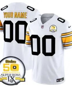 Alternative view of Pittsburgh Steelers Nike 50th Anniversary Super Bowl IX Patch Vapor Custom Limited Stitched Jersey - Black