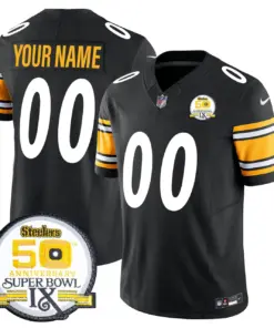 Pittsburgh Steelers Nike 50th Anniversary Super Bowl IX Patch Vapor Custom Limited Stitched Jersey - Black - Image 3