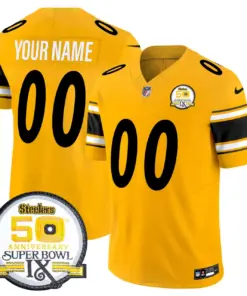 Pittsburgh Steelers Nike 50th Anniversary Super Bowl IX Patch Vapor Custom Limited Stitched Jersey - Black - Image 5