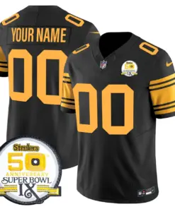 Pittsburgh Steelers Nike 50th Anniversary Super Bowl IX Patch Vapor Custom Limited Stitched Jersey - Black - Image 6