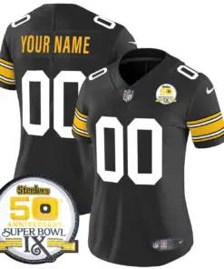 Pittsburgh Steelers Nike 50th Anniversary Super Bowl IX Patch Vapor Custom Limited Stitched Jersey - Black - Image 7