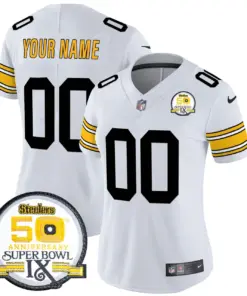 Pittsburgh Steelers Nike 50th Anniversary Super Bowl IX Patch Vapor Custom Limited Stitched Jersey - Black - Image 8
