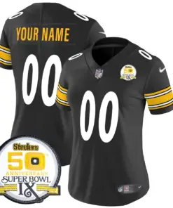 Pittsburgh Steelers Nike 50th Anniversary Super Bowl IX Patch Vapor Custom Limited Stitched Jersey - Black - Image 9