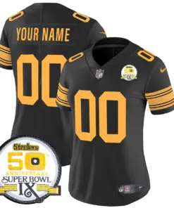 Pittsburgh Steelers Nike 50th Anniversary Super Bowl IX Patch Vapor Custom Limited Stitched Jersey - Black - Image 12