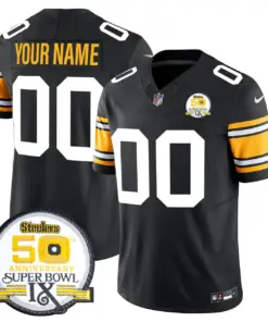 Pittsburgh Steelers Nike 50th Anniversary Super Bowl IX Patch Vapor Custom Limited Stitched Jersey - Black