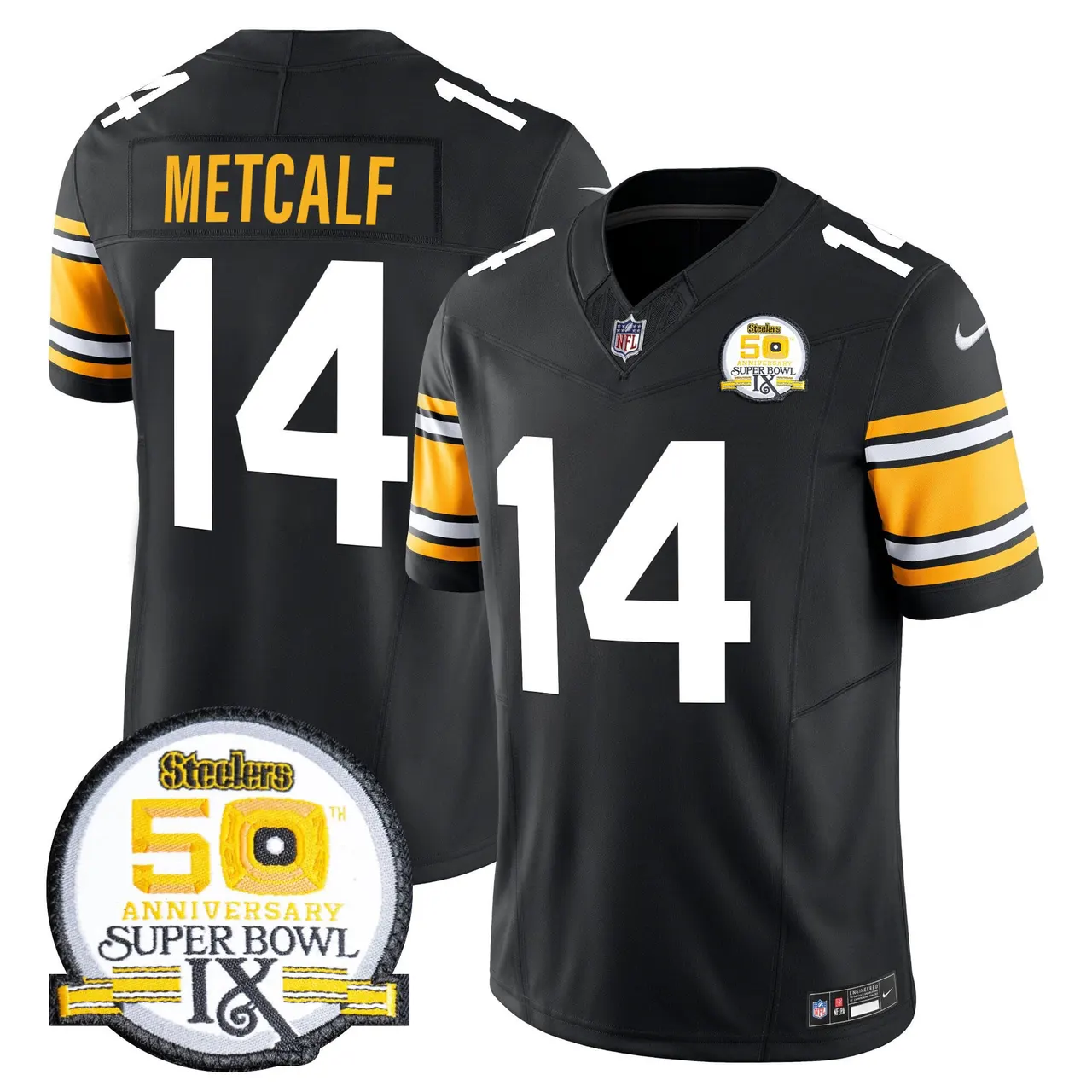 Sawyer Pittsburgh Steelers Nike 50th Anniversary Super Bowl IX Patch Vapor Limited Stitched Jersey - Black - Image 2