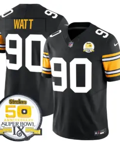Sawyer Pittsburgh Steelers Nike 50th Anniversary Super Bowl IX Patch Vapor Limited Stitched Jersey - Black - Image 3