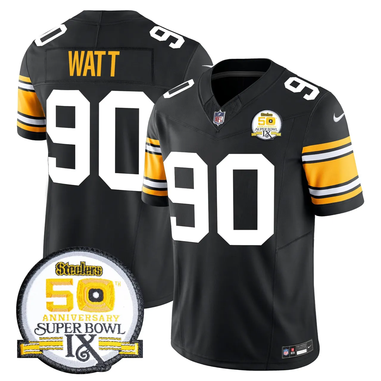 Sawyer Pittsburgh Steelers Nike 50th Anniversary Super Bowl IX Patch Vapor Limited Stitched Jersey - Black - Image 3