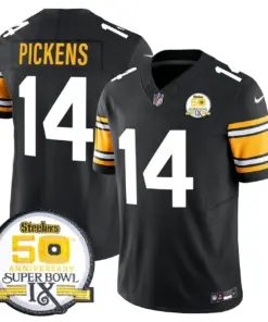 Sawyer Pittsburgh Steelers Nike 50th Anniversary Super Bowl IX Patch Vapor Limited Stitched Jersey - Black - Image 4