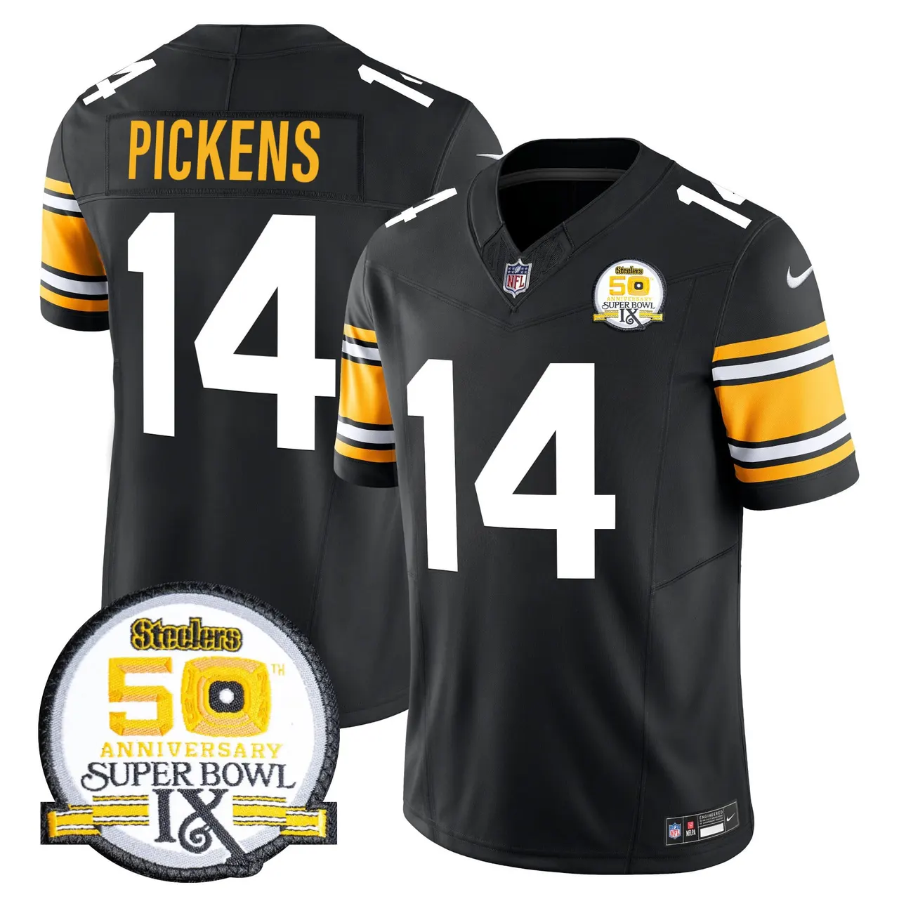 Sawyer Pittsburgh Steelers Nike 50th Anniversary Super Bowl IX Patch Vapor Limited Stitched Jersey - Black - Image 4