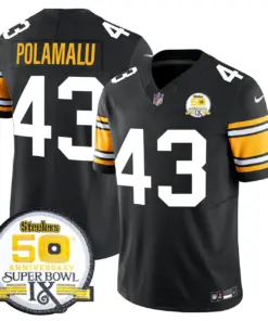 Sawyer Pittsburgh Steelers Nike 50th Anniversary Super Bowl IX Patch Vapor Limited Stitched Jersey - Black - Image 6