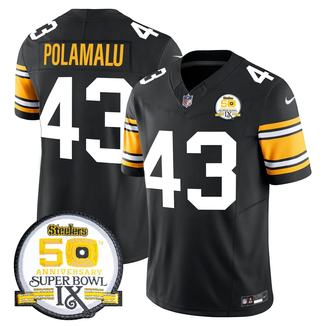 Sawyer Pittsburgh Steelers Nike 50th Anniversary Super Bowl IX Patch Vapor Limited Stitched Jersey - Black - Image 6