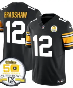 Sawyer Pittsburgh Steelers Nike 50th Anniversary Super Bowl IX Patch Vapor Limited Stitched Jersey - Black - Image 7