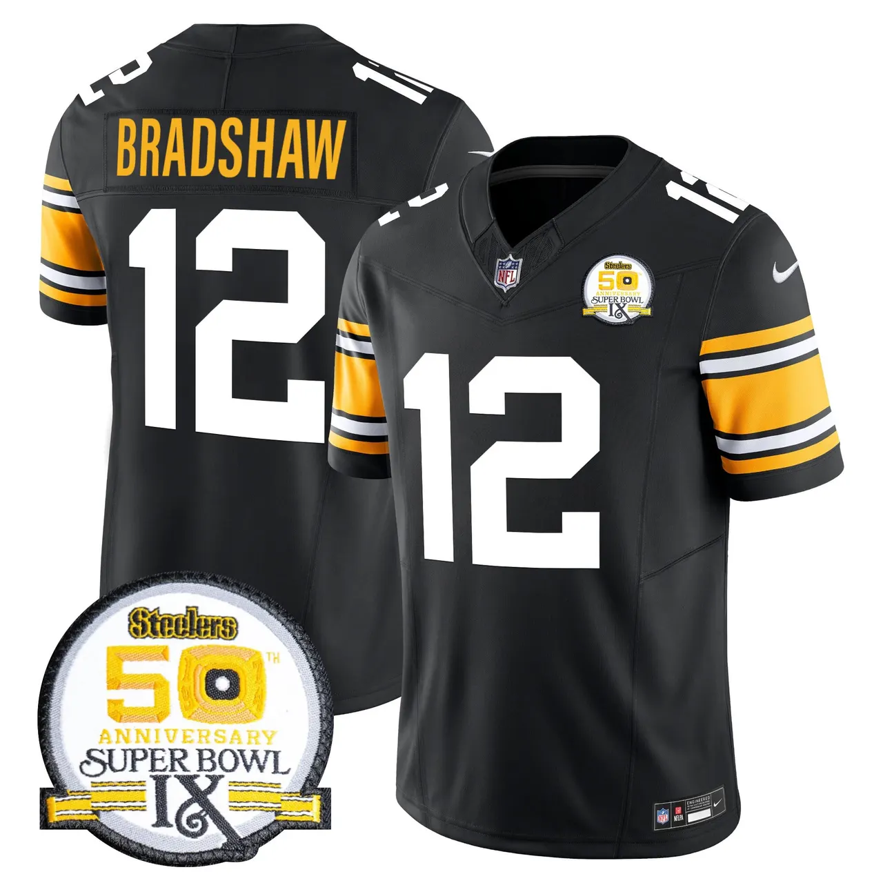 Sawyer Pittsburgh Steelers Nike 50th Anniversary Super Bowl IX Patch Vapor Limited Stitched Jersey - Black - Image 7