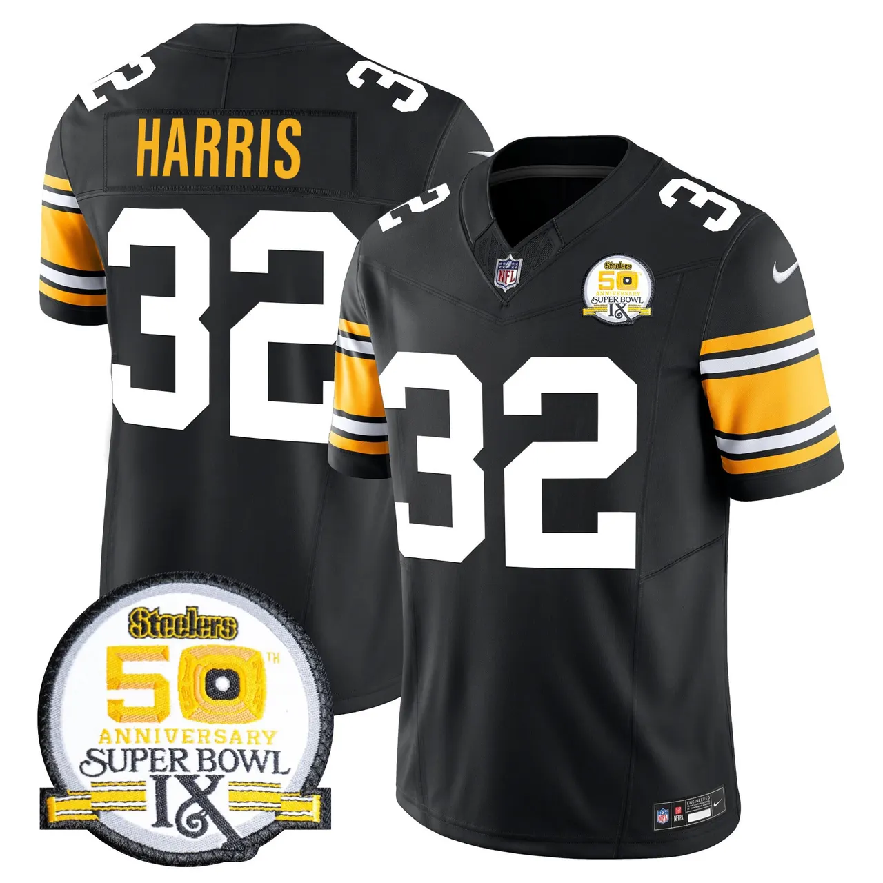 Sawyer Pittsburgh Steelers Nike 50th Anniversary Super Bowl IX Patch Vapor Limited Stitched Jersey - Black - Image 8