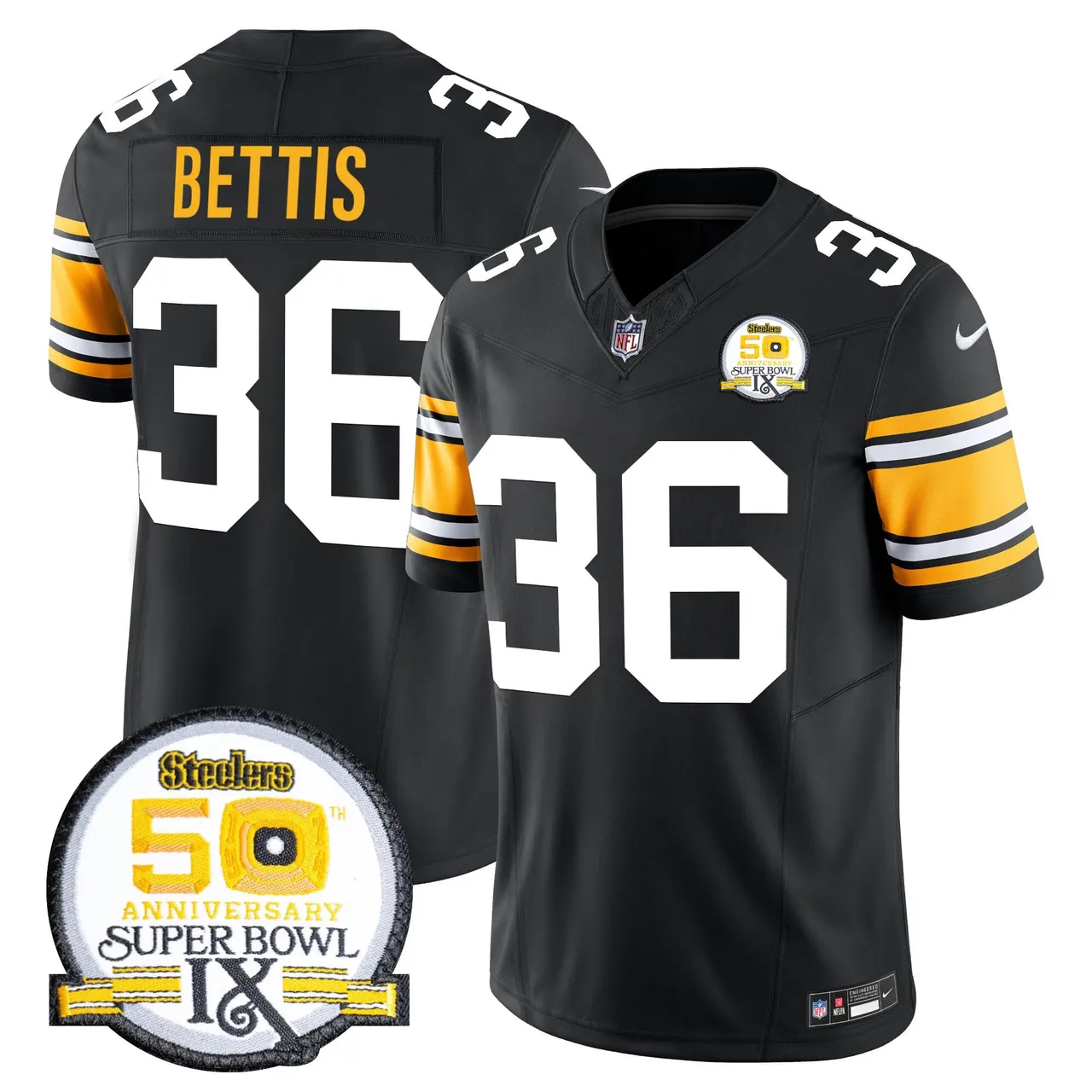 Sawyer Pittsburgh Steelers Nike 50th Anniversary Super Bowl IX Patch Vapor Limited Stitched Jersey - Black - Image 9