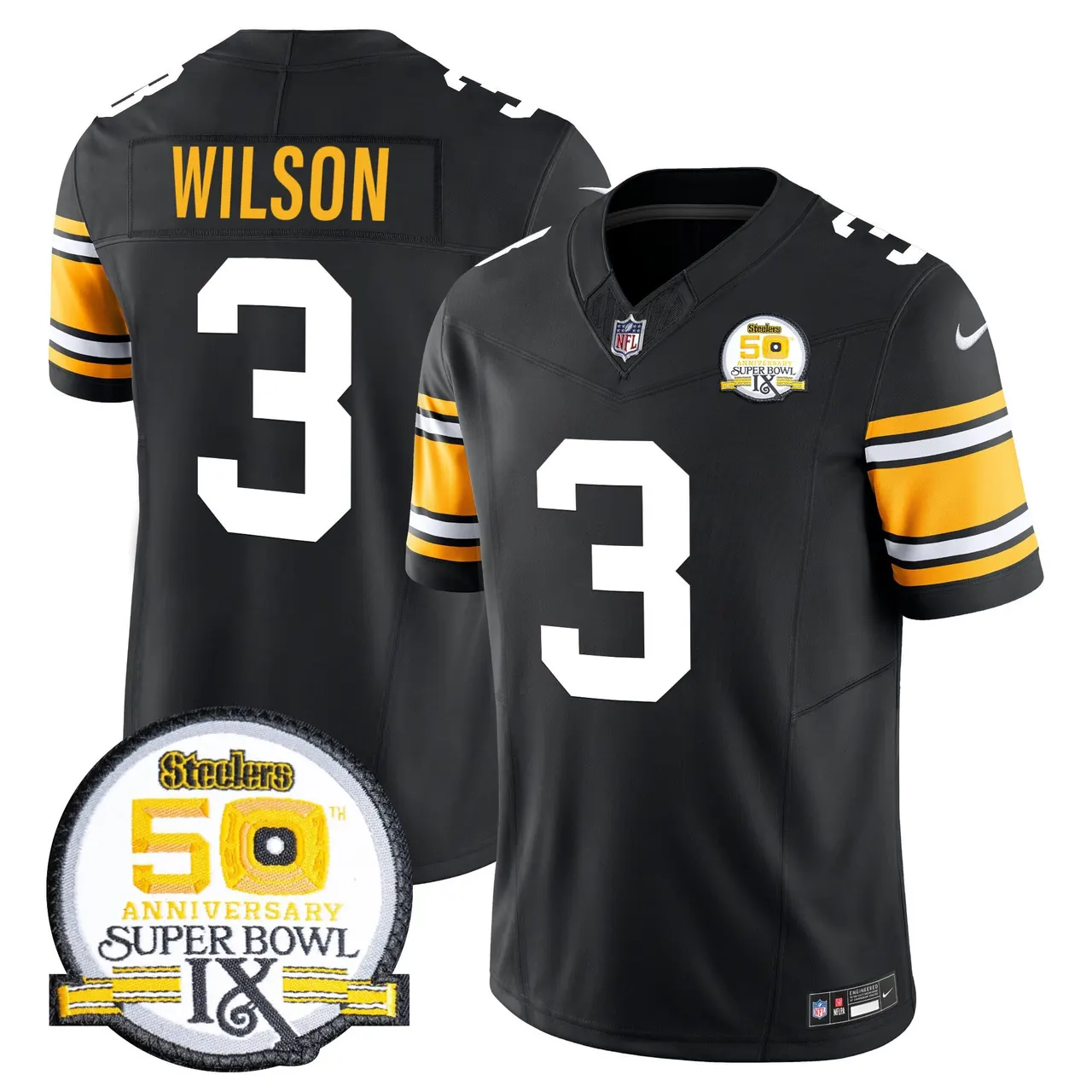 Sawyer Pittsburgh Steelers Nike 50th Anniversary Super Bowl IX Patch Vapor Limited Stitched Jersey - Black - Image 10
