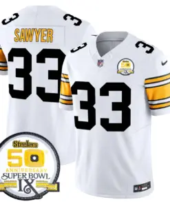 Sawyer Pittsburgh Steelers Nike 50th Anniversary Super Bowl IX Patch Vapor Limited Stitched Jersey - Black - Image 11