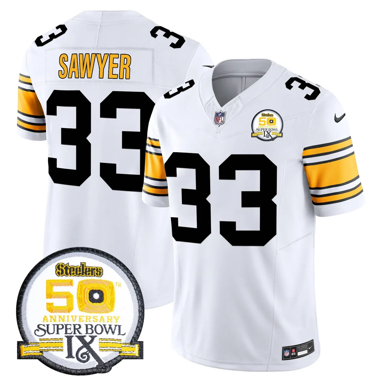 Sawyer Pittsburgh Steelers Nike 50th Anniversary Super Bowl IX Patch Vapor Limited Stitched Jersey - Black - Image 11