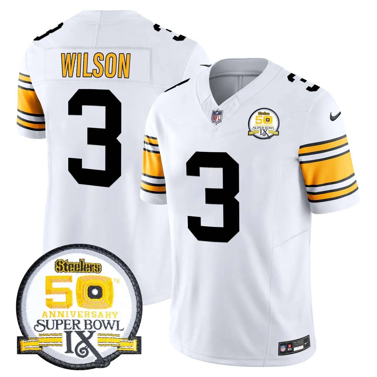 Sawyer Pittsburgh Steelers Nike 50th Anniversary Super Bowl IX Patch Vapor Limited Stitched Jersey - Black - Image 20