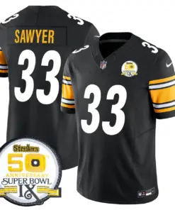 Sawyer Pittsburgh Steelers Nike 50th Anniversary Super Bowl IX Patch Vapor Limited Stitched Jersey - Black - Image 21