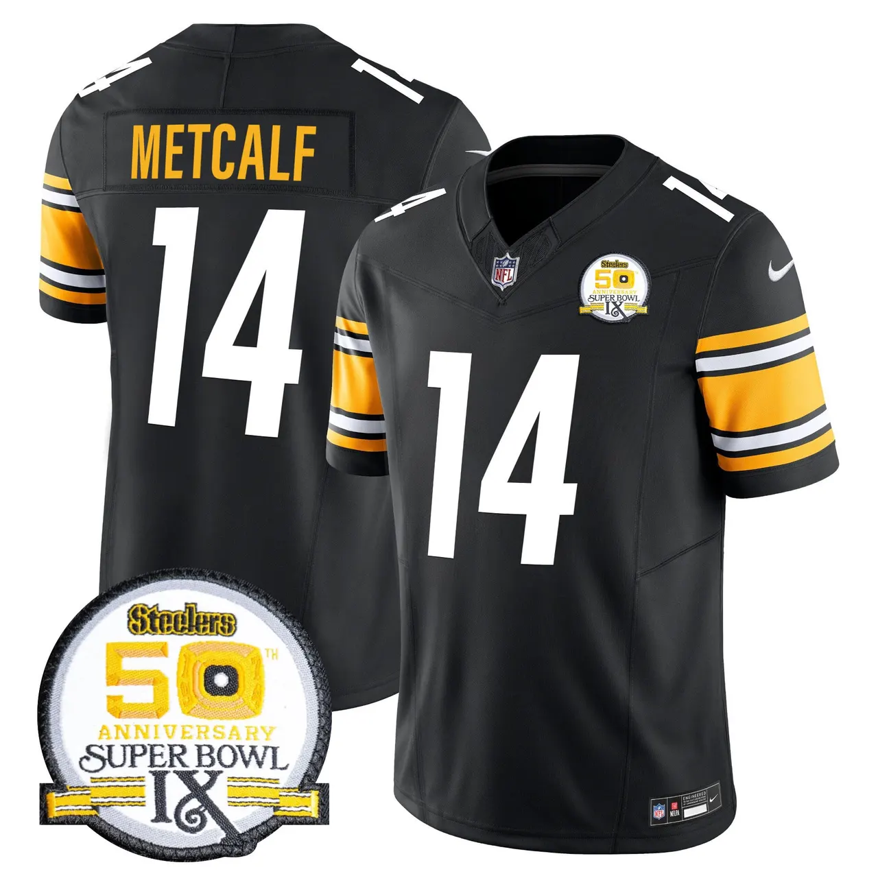 Sawyer Pittsburgh Steelers Nike 50th Anniversary Super Bowl IX Patch Vapor Limited Stitched Jersey - Black - Image 22