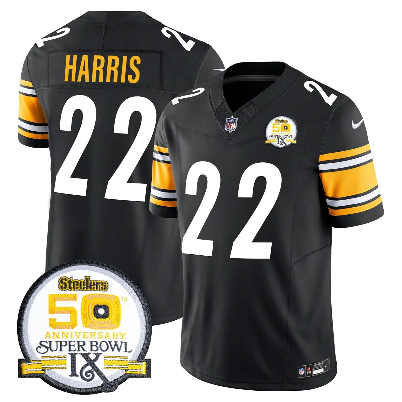 Sawyer Pittsburgh Steelers Nike 50th Anniversary Super Bowl IX Patch Vapor Limited Stitched Jersey - Black - Image 25