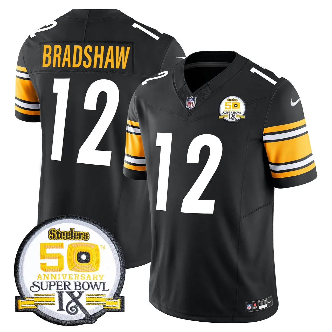 Sawyer Pittsburgh Steelers Nike 50th Anniversary Super Bowl IX Patch Vapor Limited Stitched Jersey - Black - Image 27